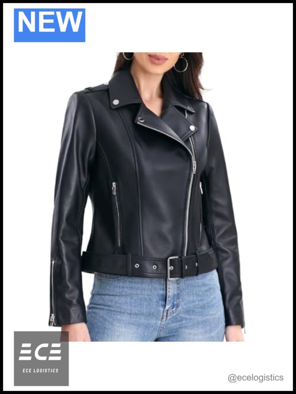 Lambskin Leather Jacket Women Belted Moto Biker Asymmetrical Zip